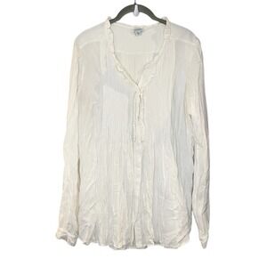 Sundance Pleated Ruffle Ivory Button Up Long Sleeve Blouse Solid Romantic M Rayo